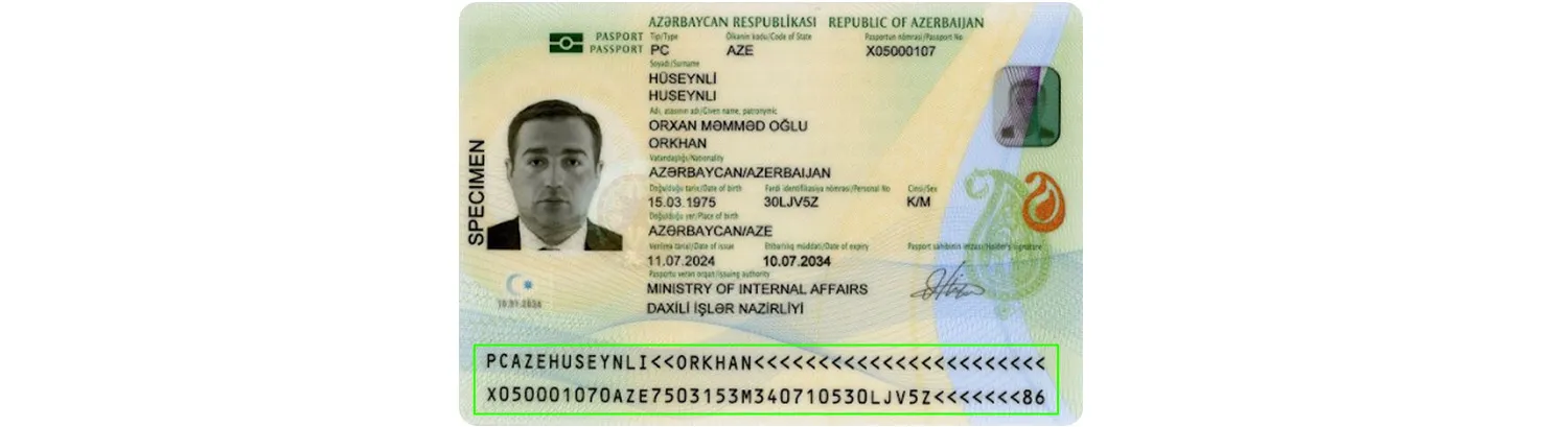 passport machine readable zone example - Azerbaijani passport